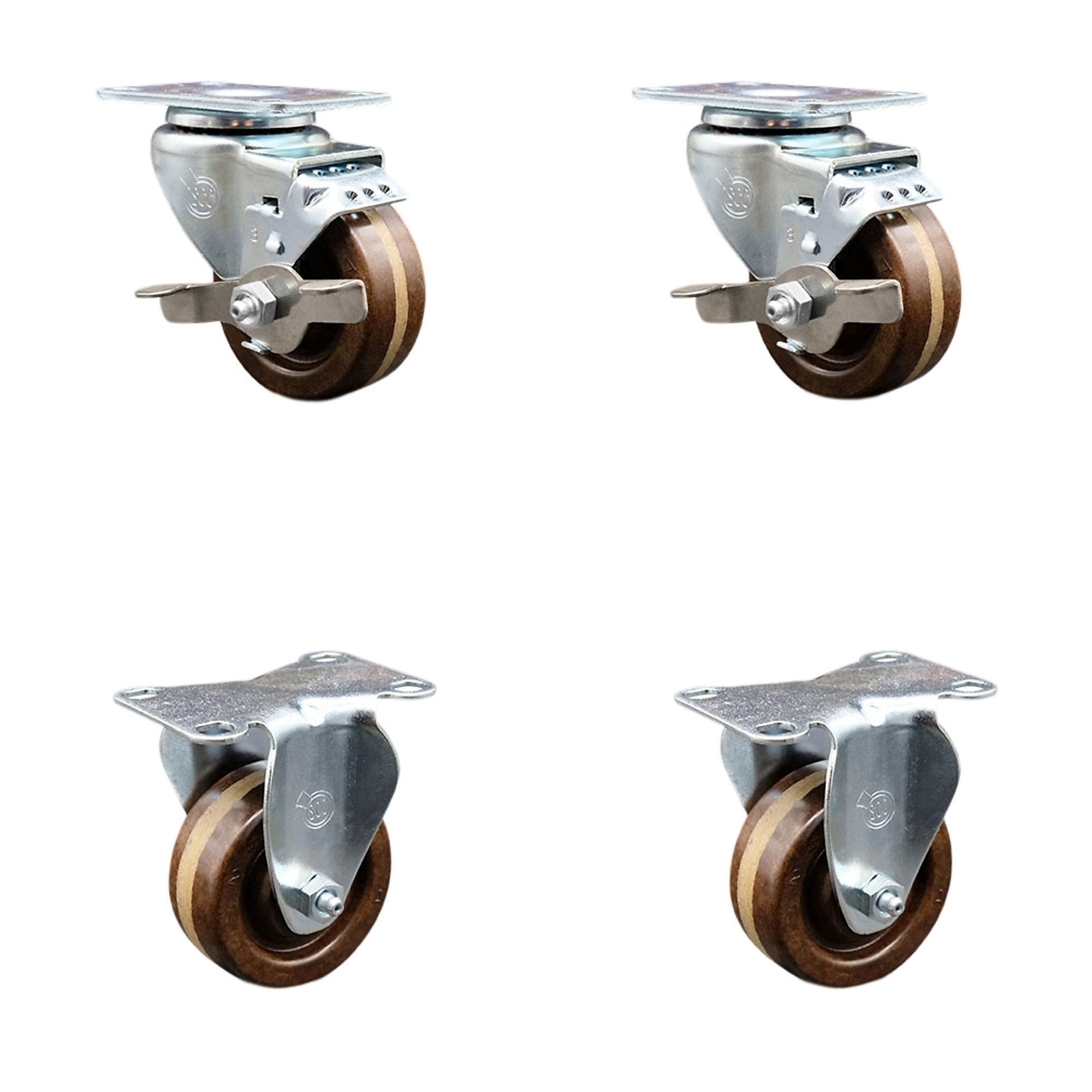 Service Caster, 3in. x 1 1/4in. Plate Casters, Wheel Diameter 3 in, Caster Type Swivel, Package (qty.) 4, Model# SCC-20S314-PHRHT-TLB-TP2-2-R-2